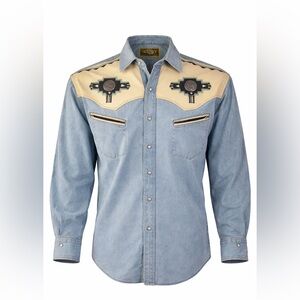 ❄️Vintage Scully Western Denim Shirt Leather Yoke Concho Rodeo Cowboy Snap XL